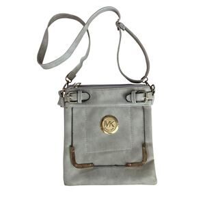 Michael Kors crossbody bag small gray leather gold hardware designer